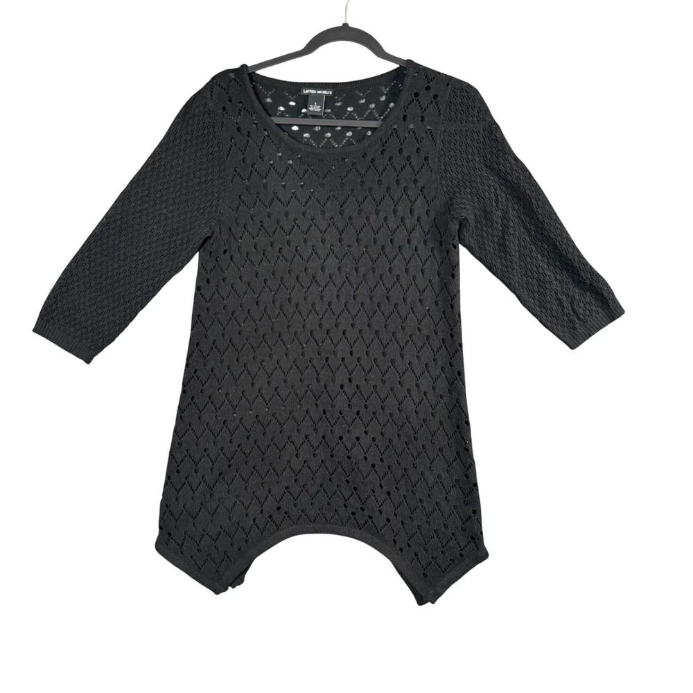 Lauren Michelle‎ Black Lace Knit Cottagecore Grannycore Tunic Sweater Top S